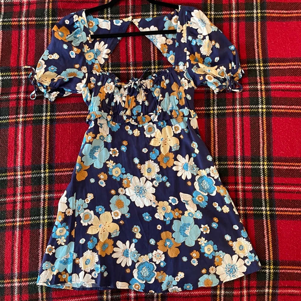 For Love & Lemons Magnolia Mini Dress Blue